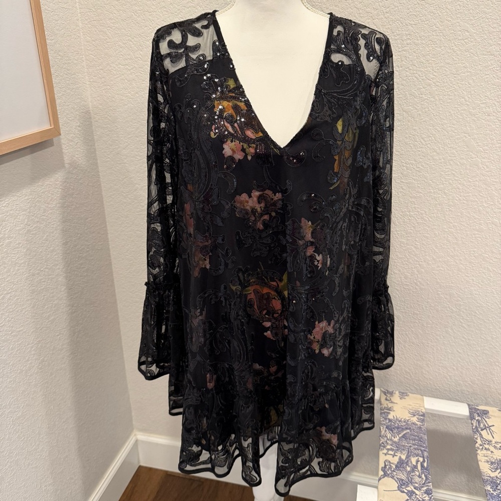 Free People Black Floral Lace Dress